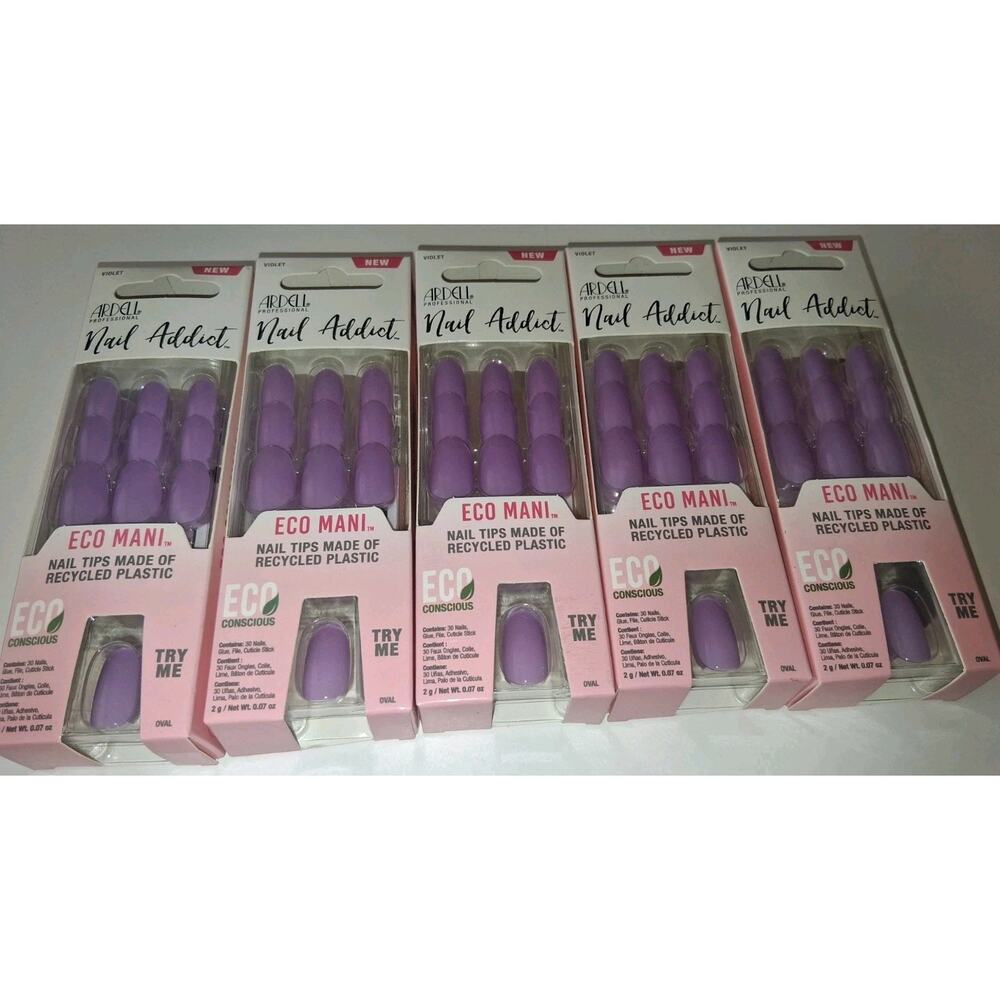 Lot Of 5 Ardell Professional Nail Addict Eco Mani Poppy Nails 30-Count Each Box